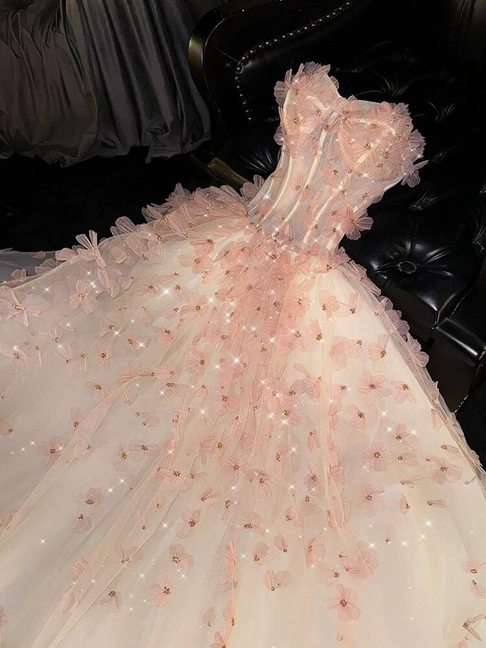 Charming Ball Gown Sweetheart Blush Pink Tulle Prom Dresses Inspiration Prom Dress Princess Graduation Dress AU244