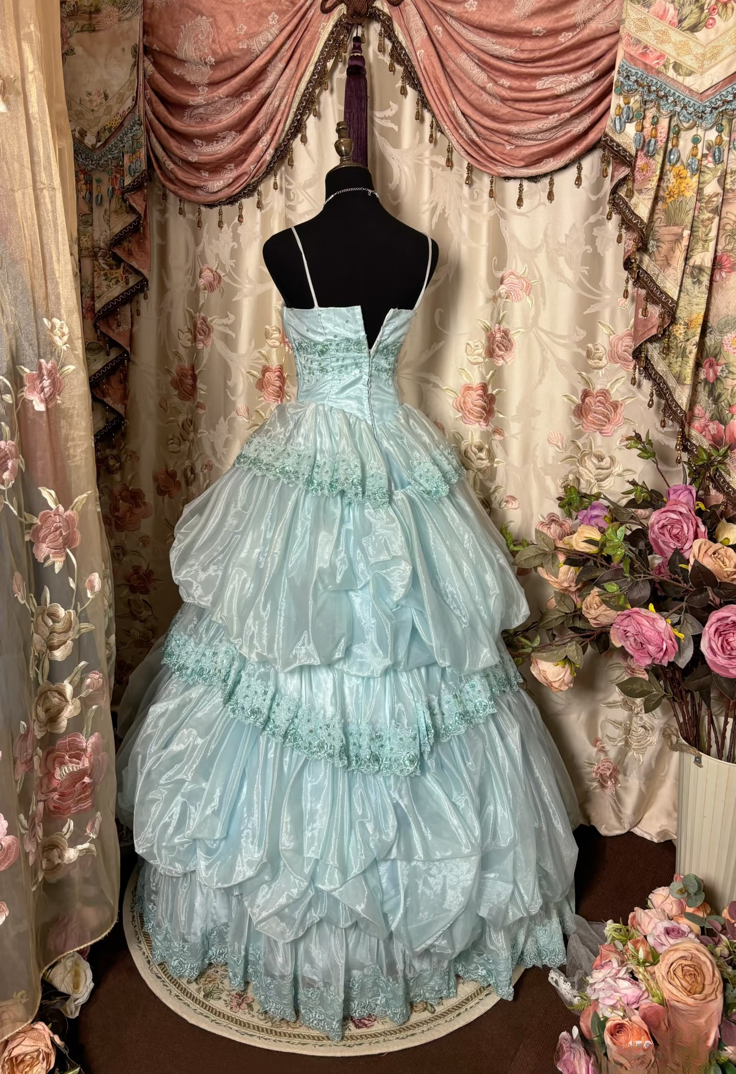 Retro-Abendkleider, Ballkleid mit Spaghettiträgern, hellblau, Vintage, langes Abendkleid, Partykleid AU251