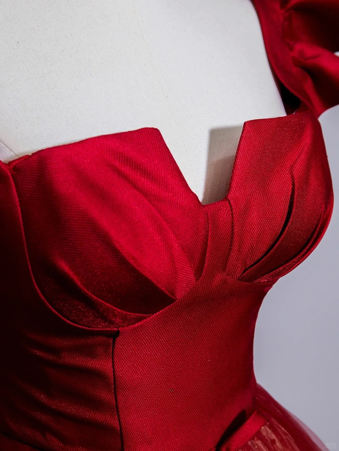Modest A line Square Neck Red Tulle Polka Dots Prom Dresses Long Evening Party Formal Outfits RB6651
