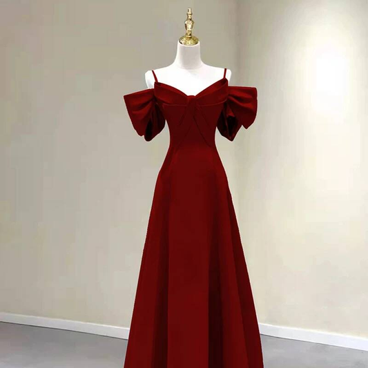 Simple A Line Spaghetti Straps Red Satin Long Prom Dresses Party Dress 21st Birthday Outfits Graduation Dress AU264