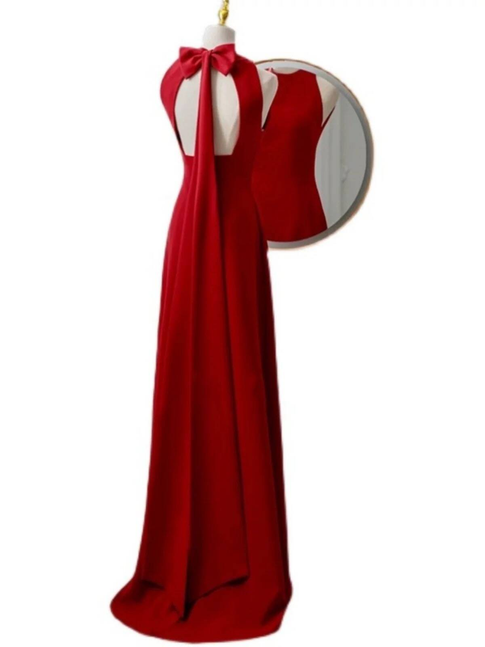 Modest A Line Scoop Red Chiffon Backless Long Prom Dresses Inspiration Party Dress Princess Graduation Dress AU289