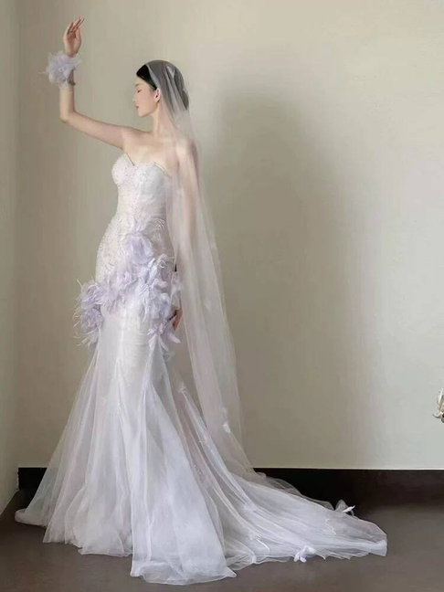 Beautiful Mermaid Sweetheart Lilac Tulle Prom Dresses Party Dress Birthday Outfits Graduation Dress AU392