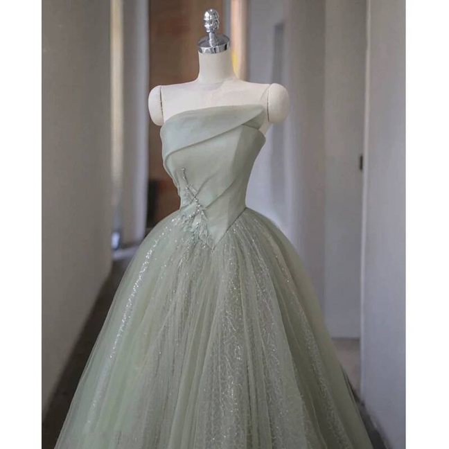 Cute Ball Gown Strapless Mint Green Tulle Prom Dresses Party Dress 20th Birthday Outfits Graduation Dress AU418
