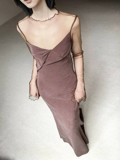 Elegant Mermaid Brown Long Prom Dresses Party Dress 16th Birthday Outfits Senior Graduation Dress AU470