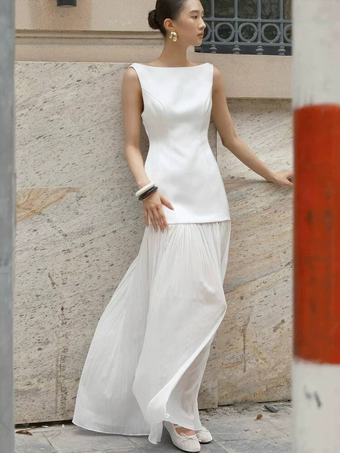 Elegant Mermaid Scoop Neck White Satin Prom Dresses Party Dress 16th Birthday Outfits Senior Graduation Dress AU494