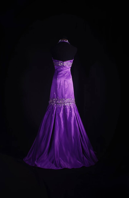 Vintage Mermaid Halter Grape Floor Length Prom Dress Silver Beads Inspiration Long Prom Dresses AU523