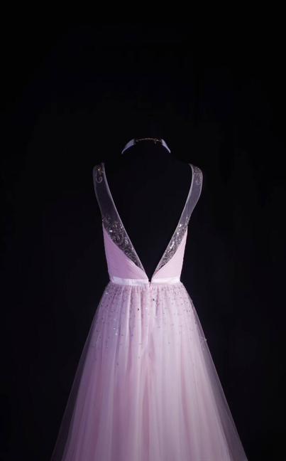 Retro A line Square Neck Tulle Pink Floor Length Prom Dress Inspiration Long Prom Dresses AU524