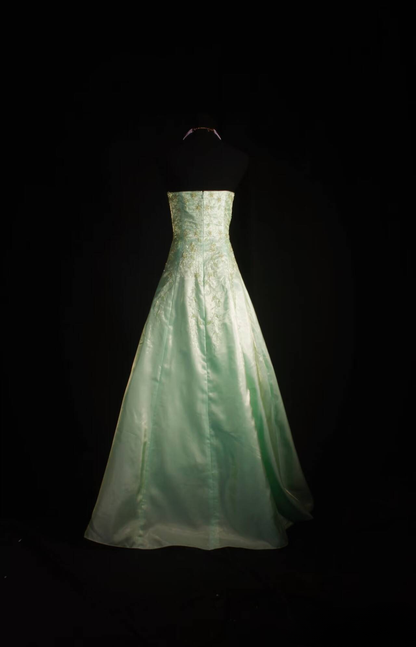 Retro Ball Gown Strapless Mint Green Satin Floor Length Prom Dress Inspiration Long Prom Dresses AU526