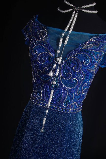 Vintage Prom Dresses 1950s Retro Classy Mermaid Bateau Sequin Royal Blue Prom Dress Party Dress Graduation Dress AU546
