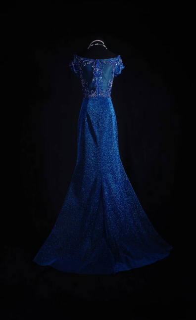 Vintage Ballkleider 1950er Retro Classy Mermaid Bateau Pailletten Royal Blue Ballkleid Partykleid Abschlusskleid AU546