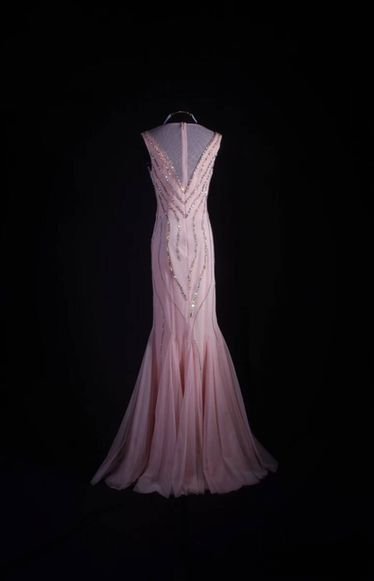 Vintage Ballkleider 1950er Retro Classy Mermaid Bateau Pailletten Rosa Tüll Partykleid Abschlusskleid AU556