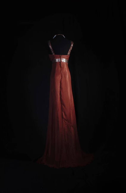 Vintage Prom Dresses 90s Rust Red A Line Halter Beads Chiffon Long Party Dress Inspiration Senior Dance Graduation Dresses AU557