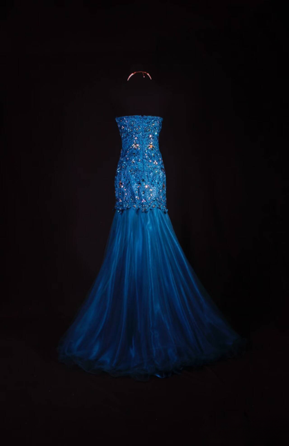 Retro Mermaid Sweetheart Blue Tulle Silver Beads Long Prom Dresses Party Dress Graduation Outfits For Women AU575