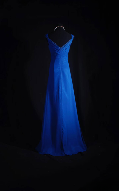 Vintage Ballkleider 90er Jahre A-Linie V-Ausschnitt Königsblau Chiffon Langes Partykleid Inspiration Senior Dance Graduation Dresses AU586