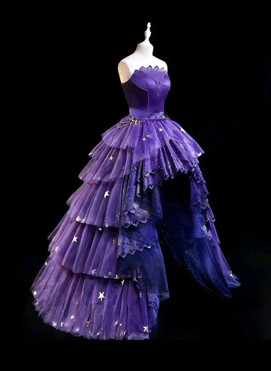 Modest Ballkleid Trägerlosen Grape Appliques High Low Quinceanera Kleider Sexy Quinceanera Kleider Süße 16 Kleid B256