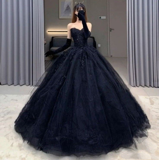 Modest Ballkleid Schatz Schwarz Tüll Lange Quinceanera Kleider Sexy Quinceanera Kleider Süße 16 Kleid B249