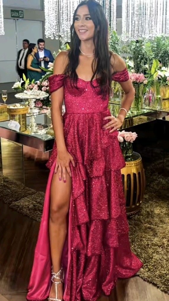 Beautiful A Line Off The Shoulder Pink Sequin Prom Dresses Inspiration Prom Dress Princess Graduation Dress B319