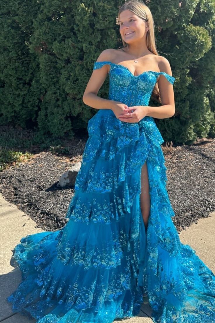 princess graduation dresses Floral Prom Dresses,Princess Prom Dress,Girls Party Dress,Graduation Dresses,PD00300, US4 / Turquoise