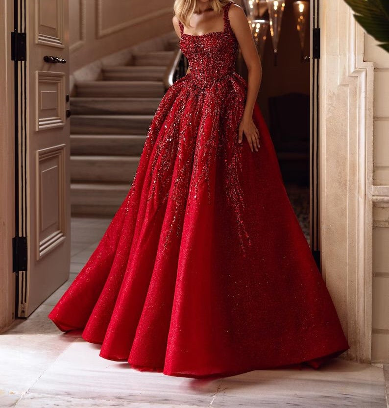 Cute Ball Gown Square Neck Burgundy Tulle Long Prom Dresses Inspiration Stunning Evening Gowns Formal Prom Dress B348