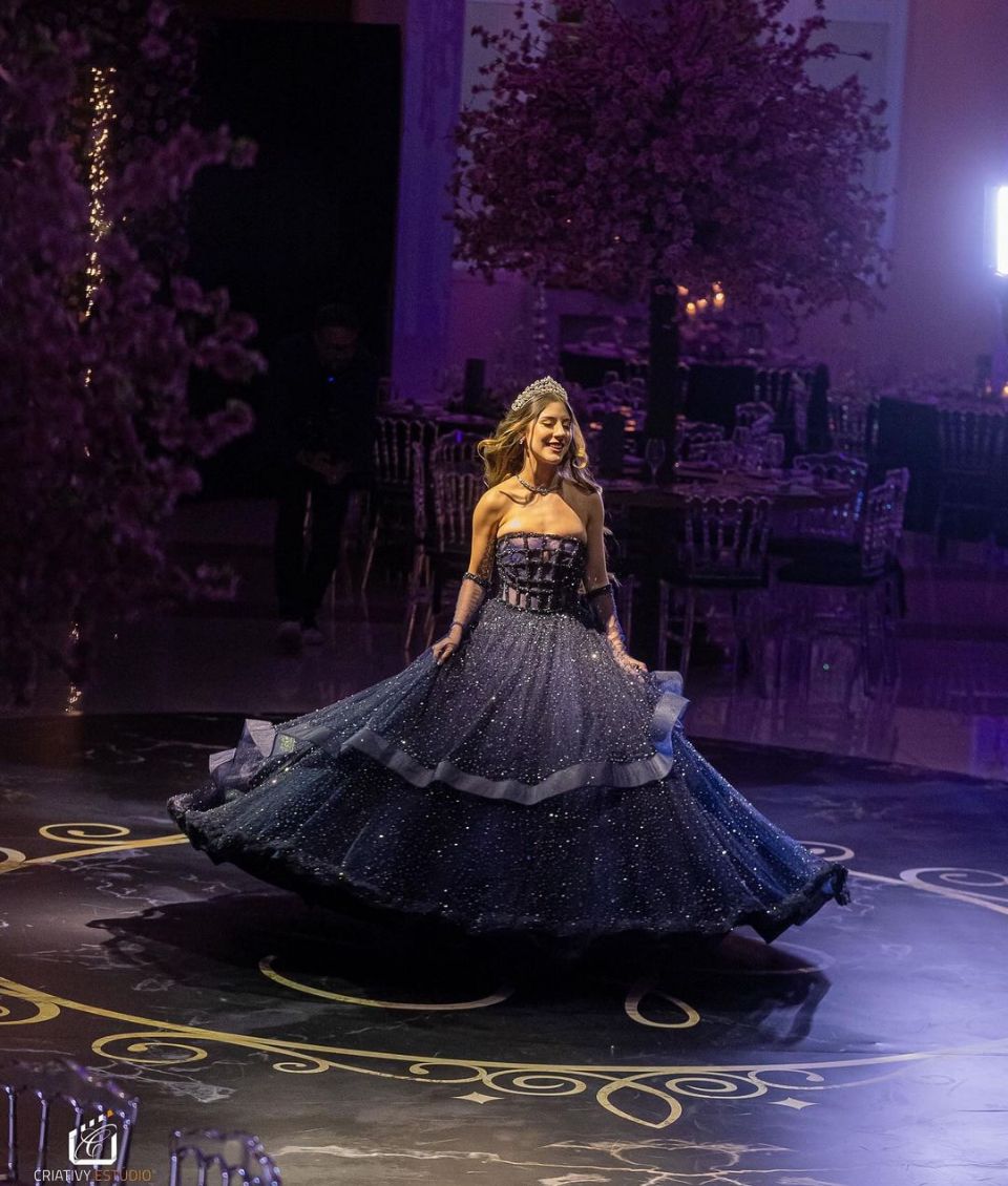 Charming Ball Gown Strapless Navy Blue Sequin Prom Dresses Inspiration Prom Dress Princess Graduation Dress B531