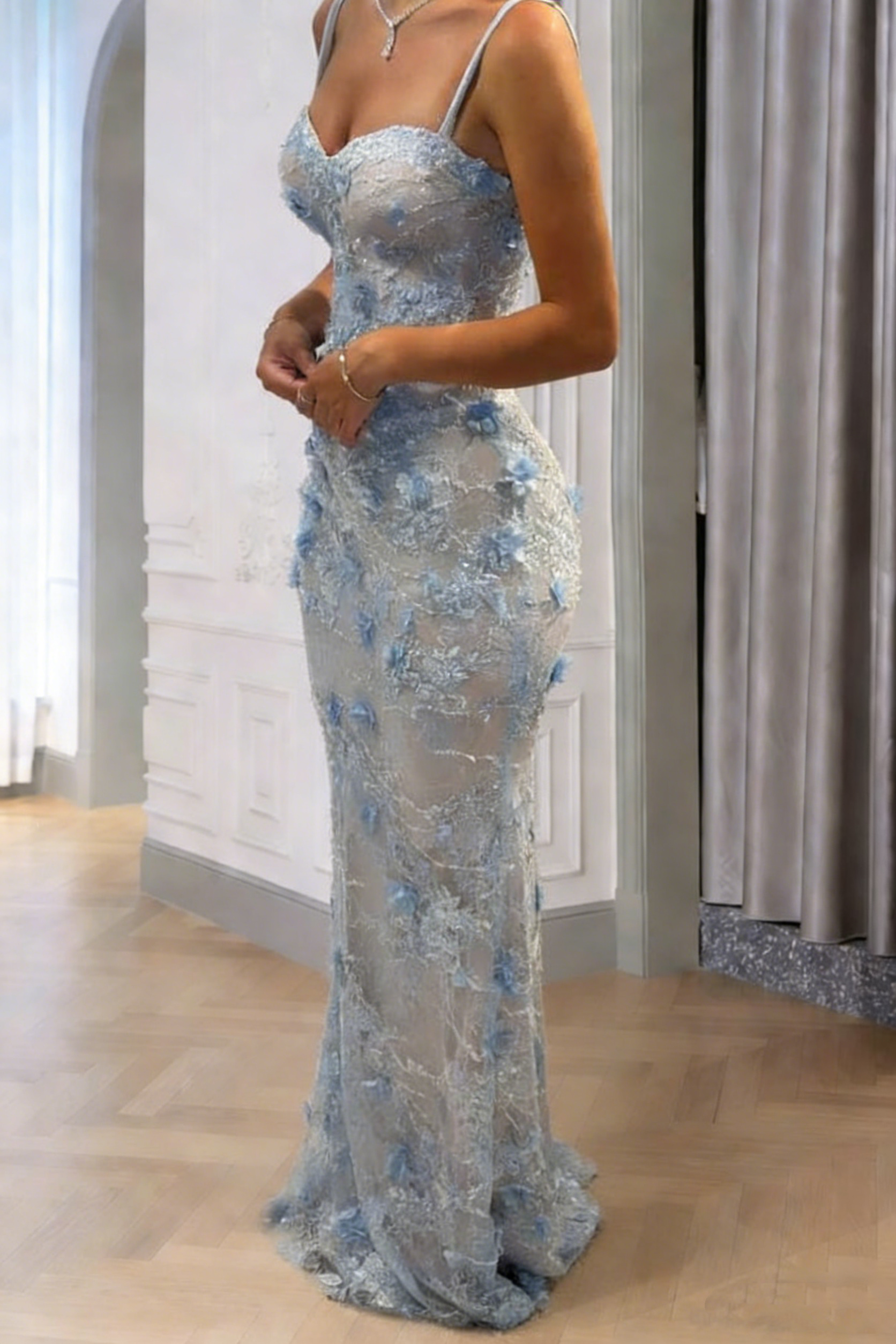 Modest Mermaid Spaghetti Straps Light Sky Blue Long Prom Dresses Party RubyFashionDress Modest Mermaid Spaghetti Straps Light Sky Blue Long Prom Dresses Party RubyFashionDress