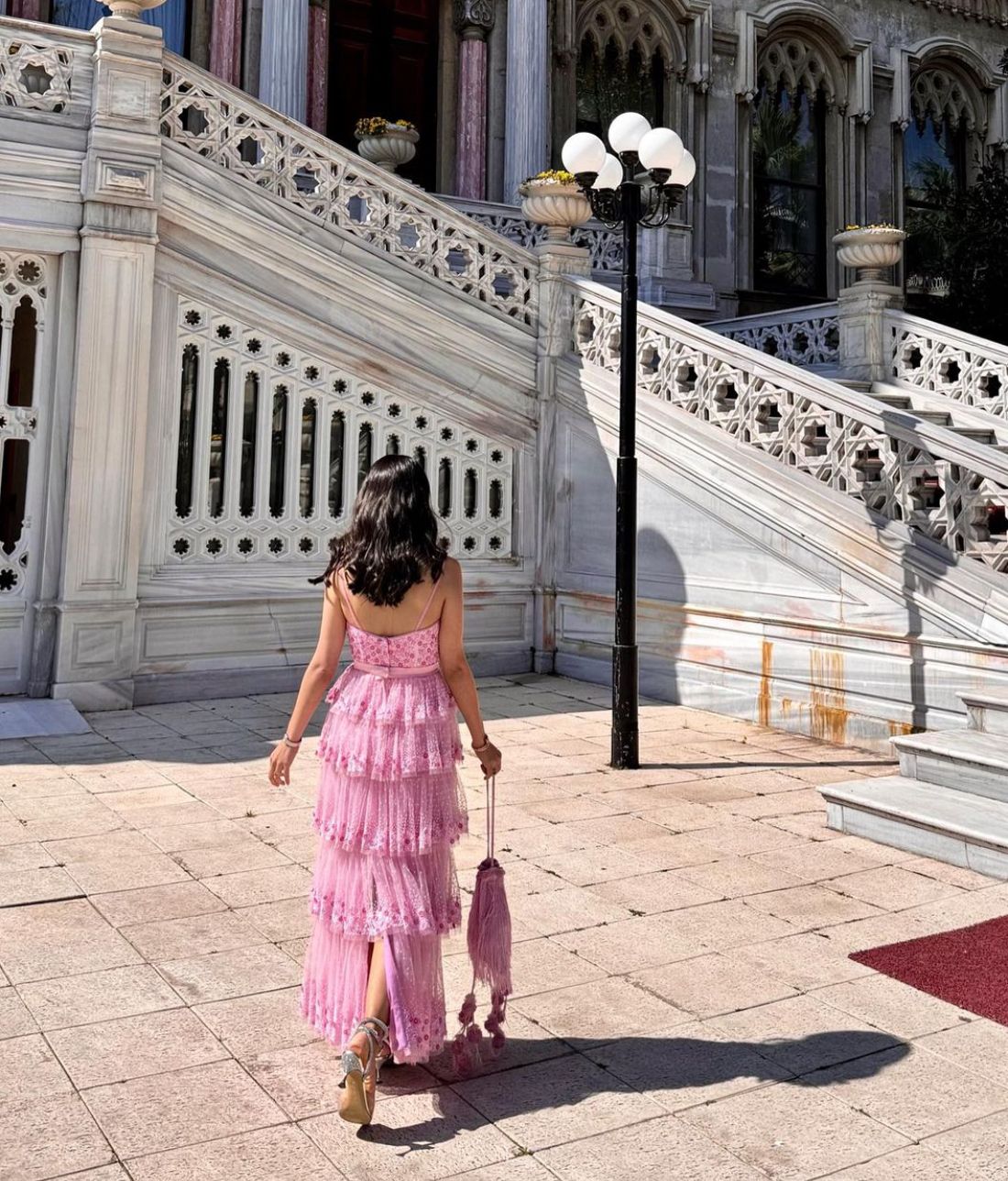 Vintage A line Spaghetti Straps Pink Tulle Beaded Long Prom Dresses Inspo Prom Gown DH3254
