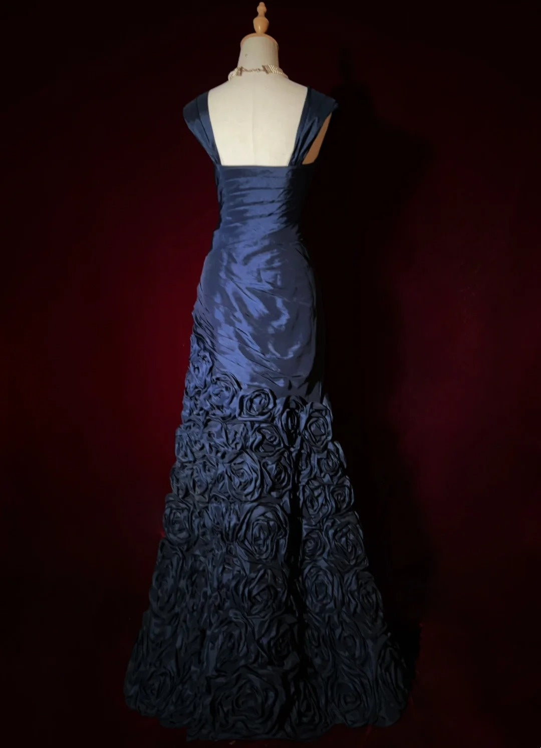 Vintage Prom Dresses 90s Mermaid Sweetheart Navy Blue Satin Flowers Long Evening Outfits N3191