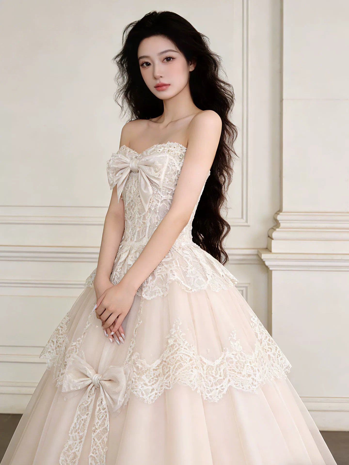Robes de mariée princesse Robe de bal bustier en dentelle longue Robe de mariée d'été N4106