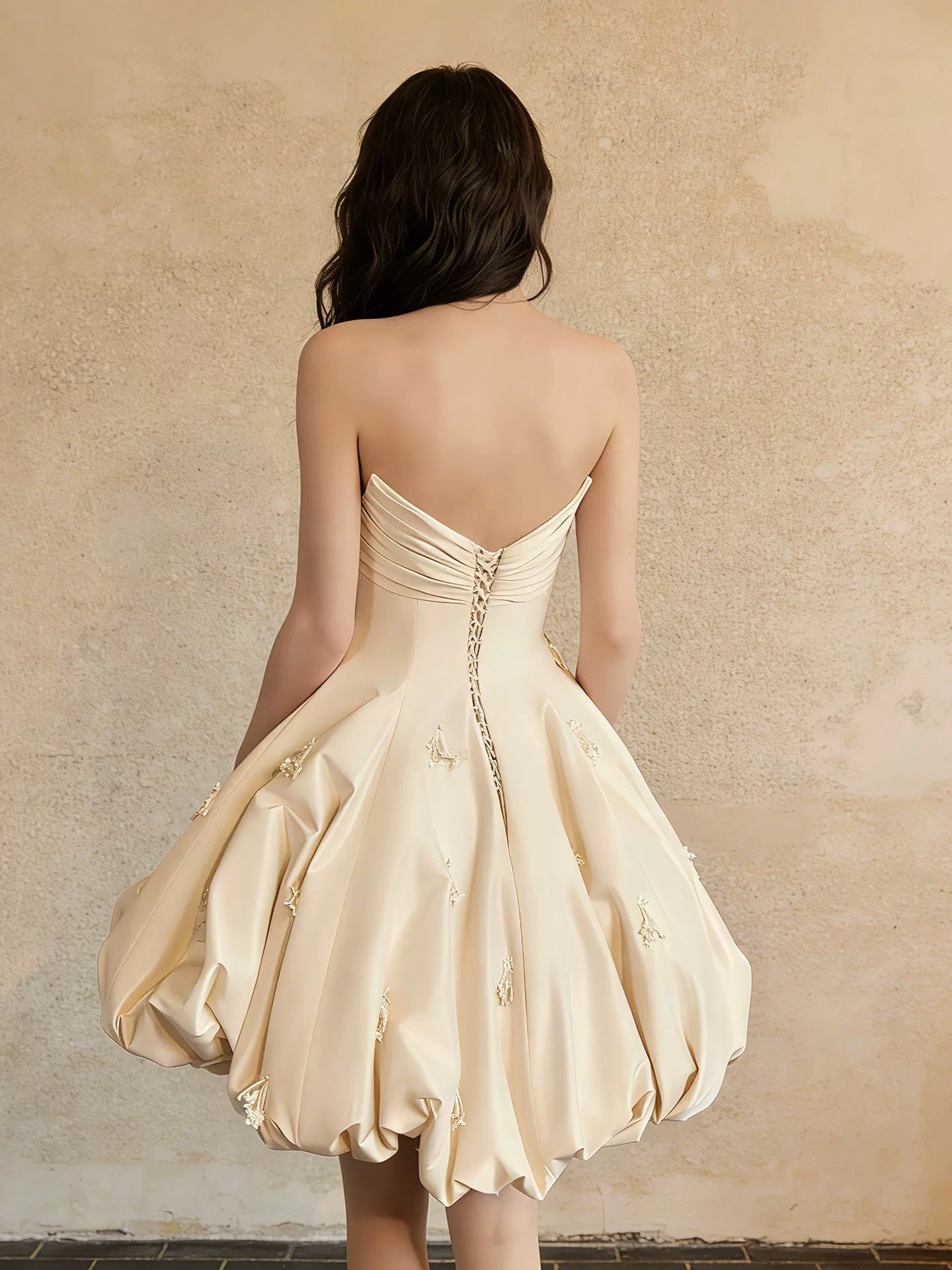 Robe de soirée sexy, bustier, jaune satiné, courte, mini, robe de cocktail, de bal de promo, N4094