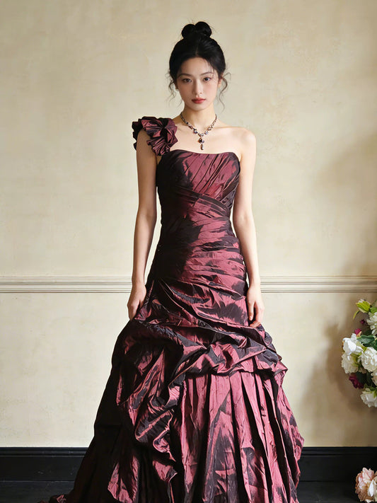 Prinzessin Abschlussballkleider Ballkleider One-Shoulder-Taft Abendkleid Lang Formales Kleid N4267