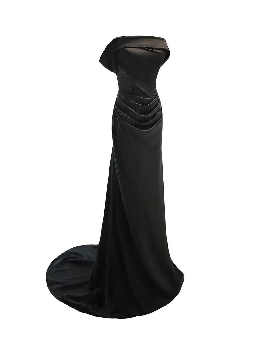Charmante robe de sirène noire à épaules dénudées avec manches pour l'été, pour un 19e anniversaire, tenue élégante, robe d'invitée de mariage N4145