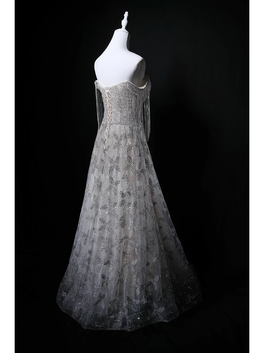 Sparkly Ball Gown Strapless Sequin Gray Birthday With Beaded Elegant Outfit Formal Prom Dresses N4145