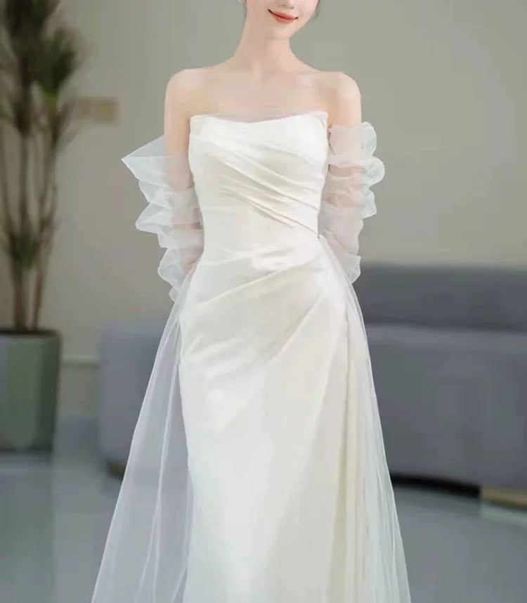 French Style Wedding Dresses Mermaid Strapless With Pleated Summer Garden Wedding Dress N4170