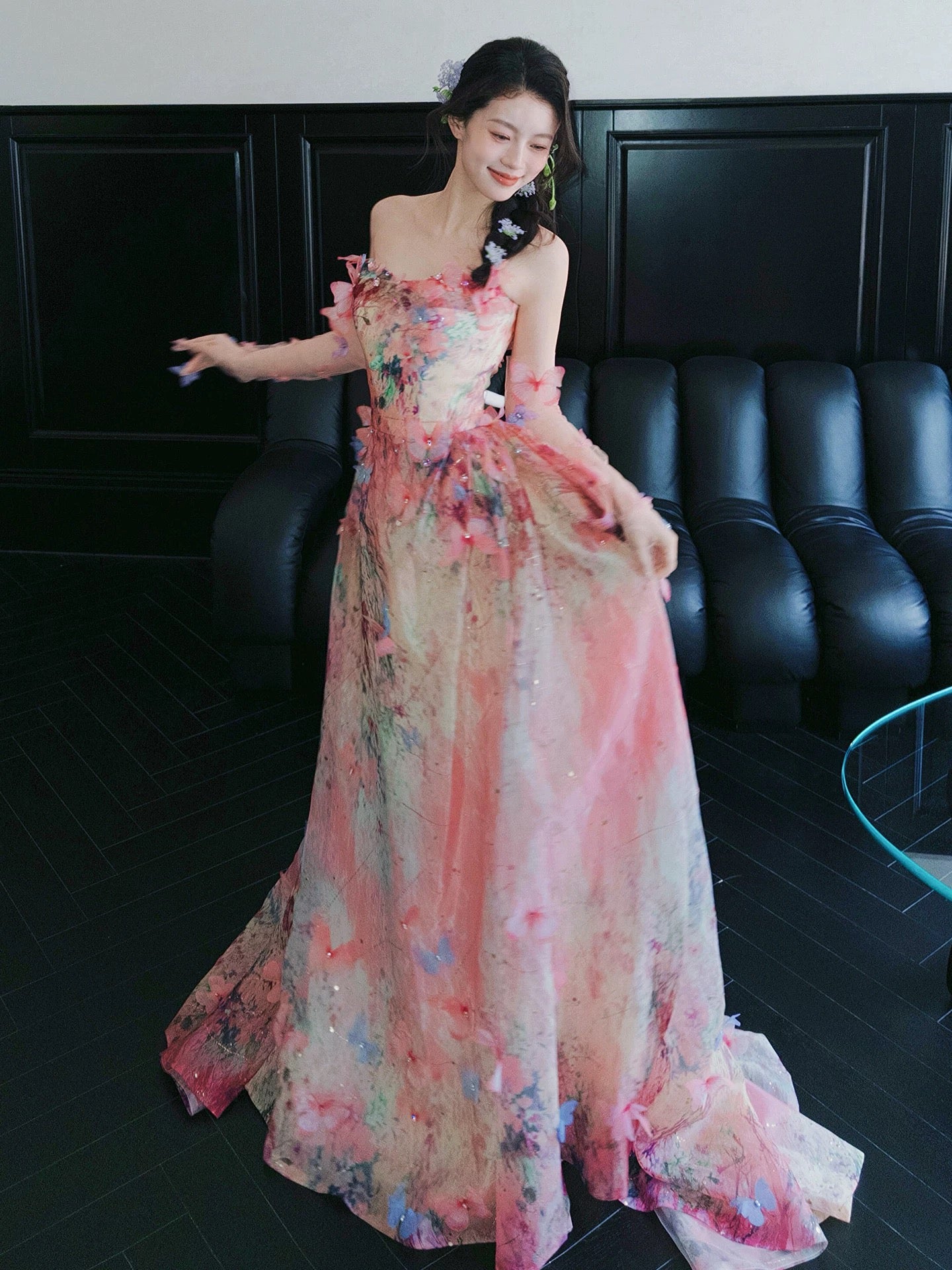 Beautiful Women's A Line Strapless Pink Lace Maxi Dress Date Night Evening Outfit Semi Formal Prom Dresses RB5216