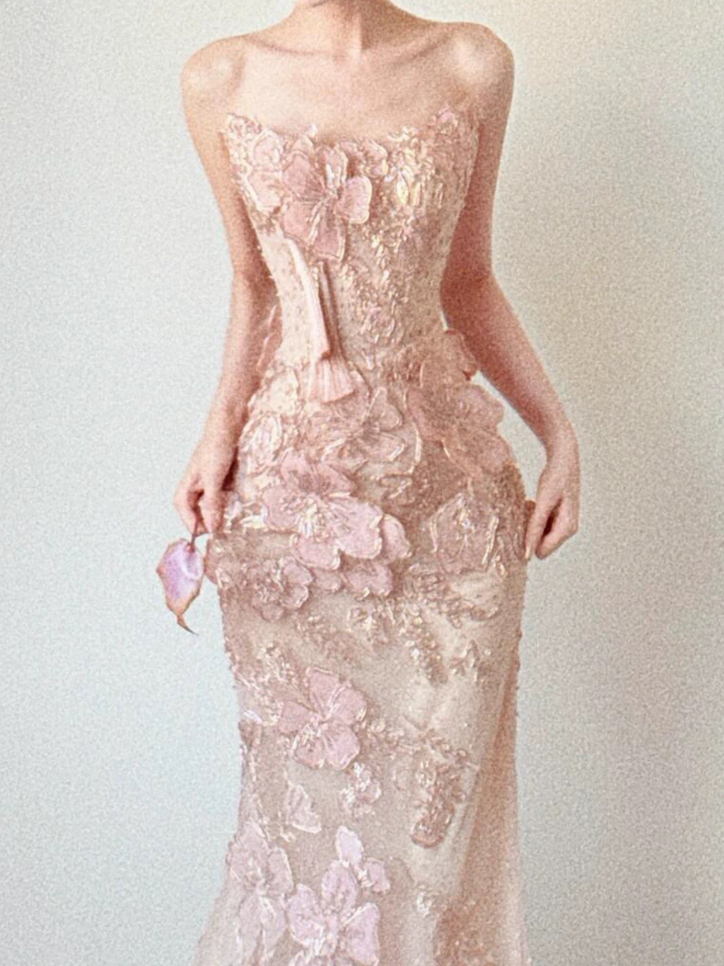 Sparkly Mermaid Strapless Pink Sequin With Flowers Long Prom Evening Dresses Inspo Evening Outfits RB5180