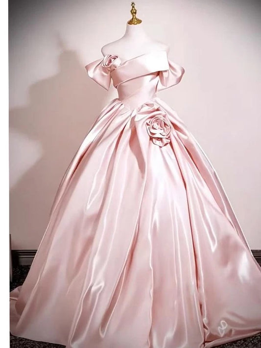 Cute Ball Gown Off The Shoulder Pink Satin Sweet 16 Dresses Quinceanera Dress Long 15 Vestidos De Fiesta N2030