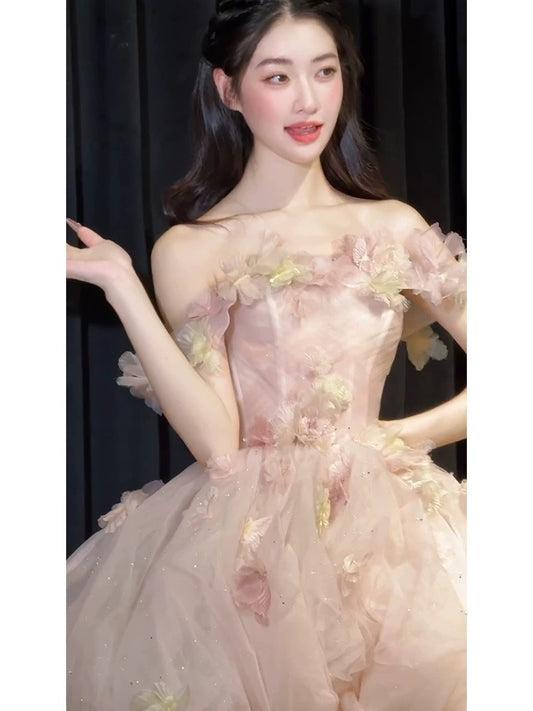 Cute Ball Gown Off The Shoulder Pink Tulle Sweet 16 Dresses Quinceanera Dress Long 15 Vestidos De Fiesta N2036