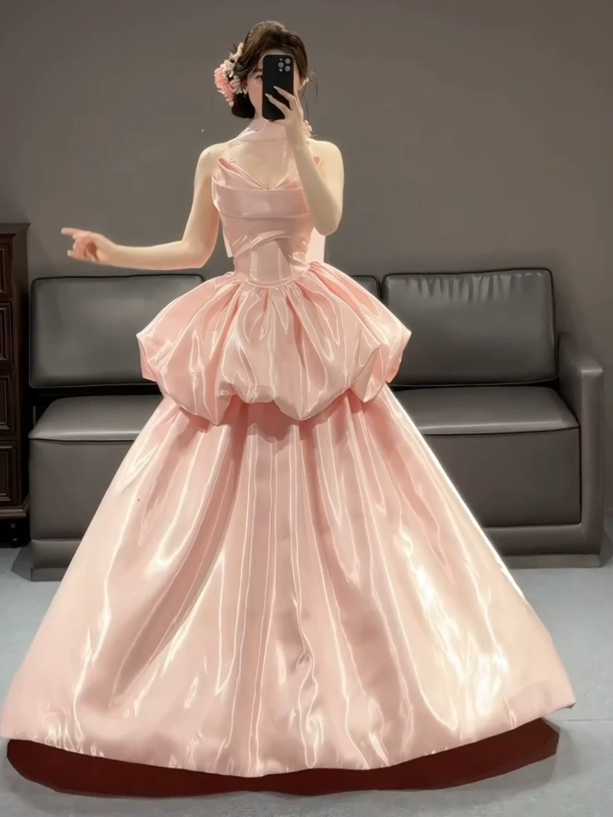 Niedliches Ballkleid, schulterfrei, Pink, lange Partykleider, Abschlussballkleider N2040