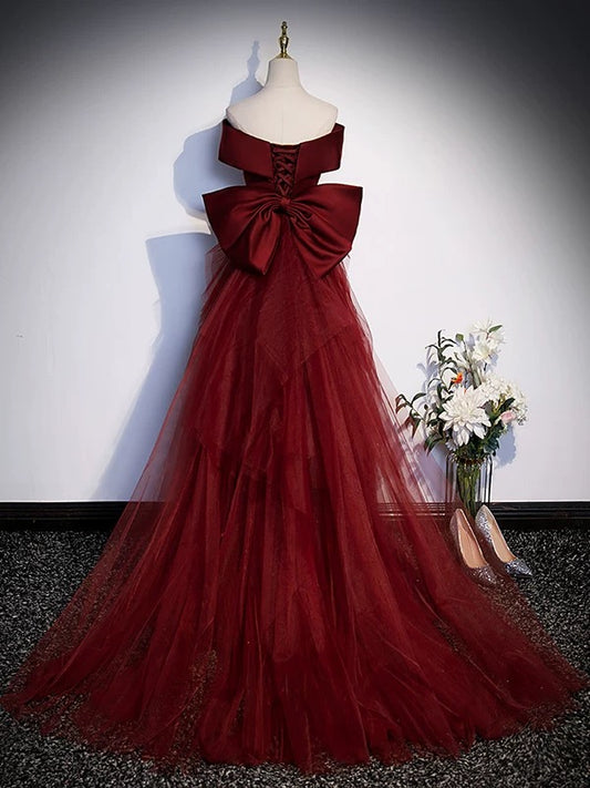 Sexy Women Mermaid Off The Shoulder Burgundy Satin Long Prom Gown Party Wear Fashion Dresses N2047