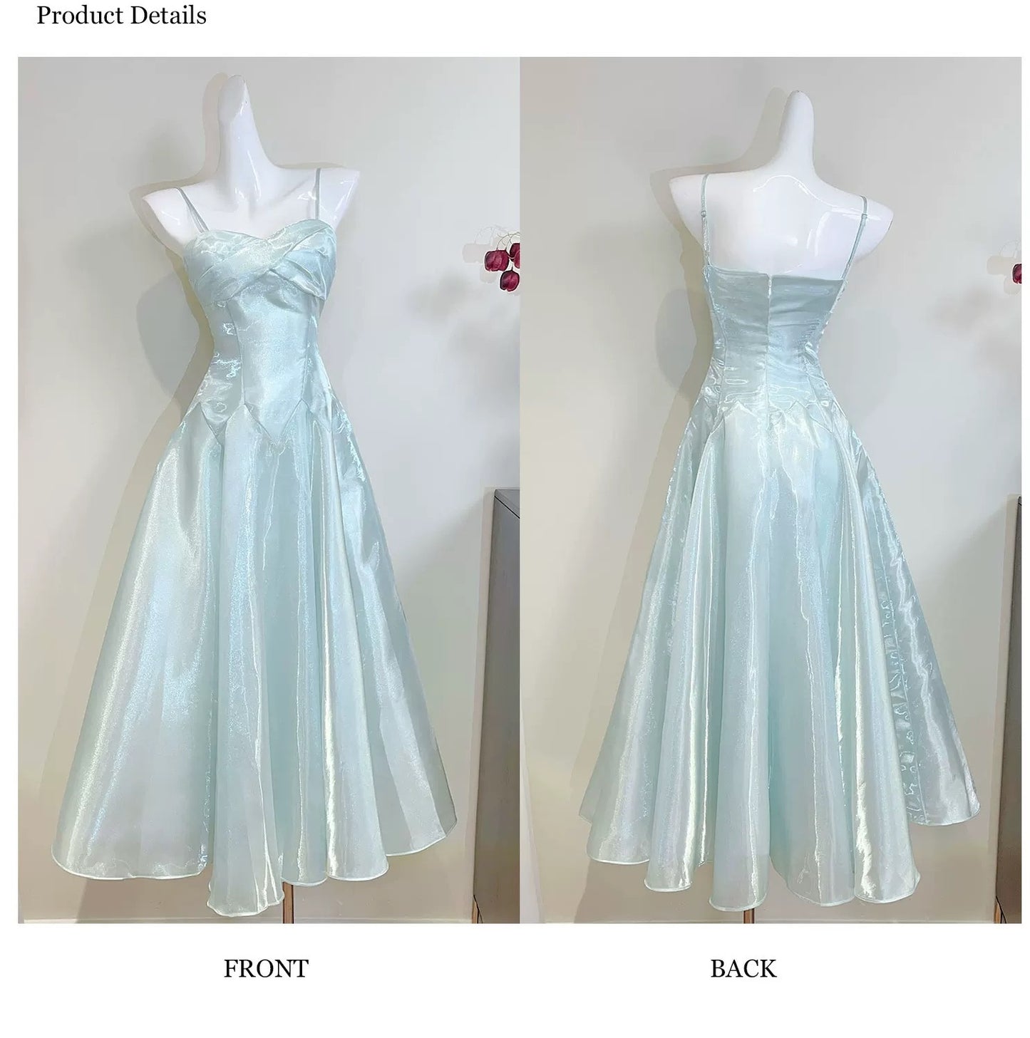 Einfaches A-Linien Spaghetti-Träger Hellgrünes Satin-Inspirations-Kleid für Hochzeitsgäste N2071