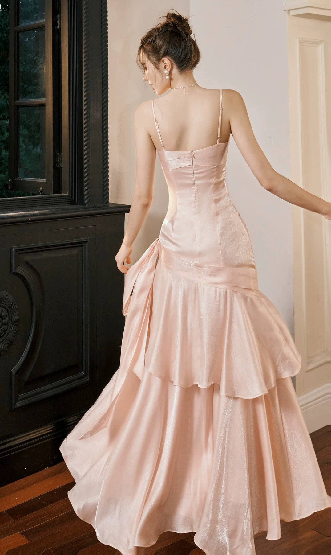 Simple Mermaid Spaghetti Straps Blush Pink Satin Inspiration Long Wedding Party Prom Guest Dresses N2102