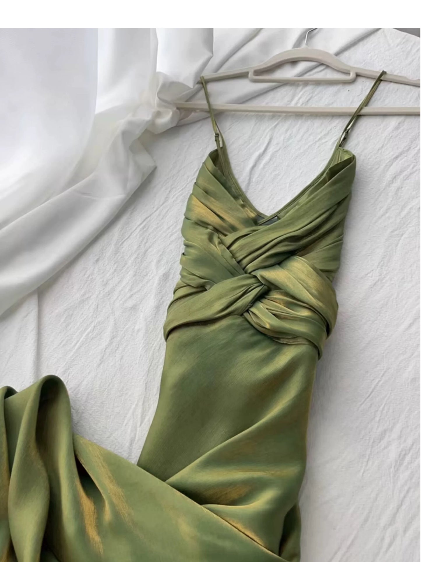 Robe de bal sirène simple à fines bretelles vertes d'été formelle pour femmes, filles, adolescentes N2223