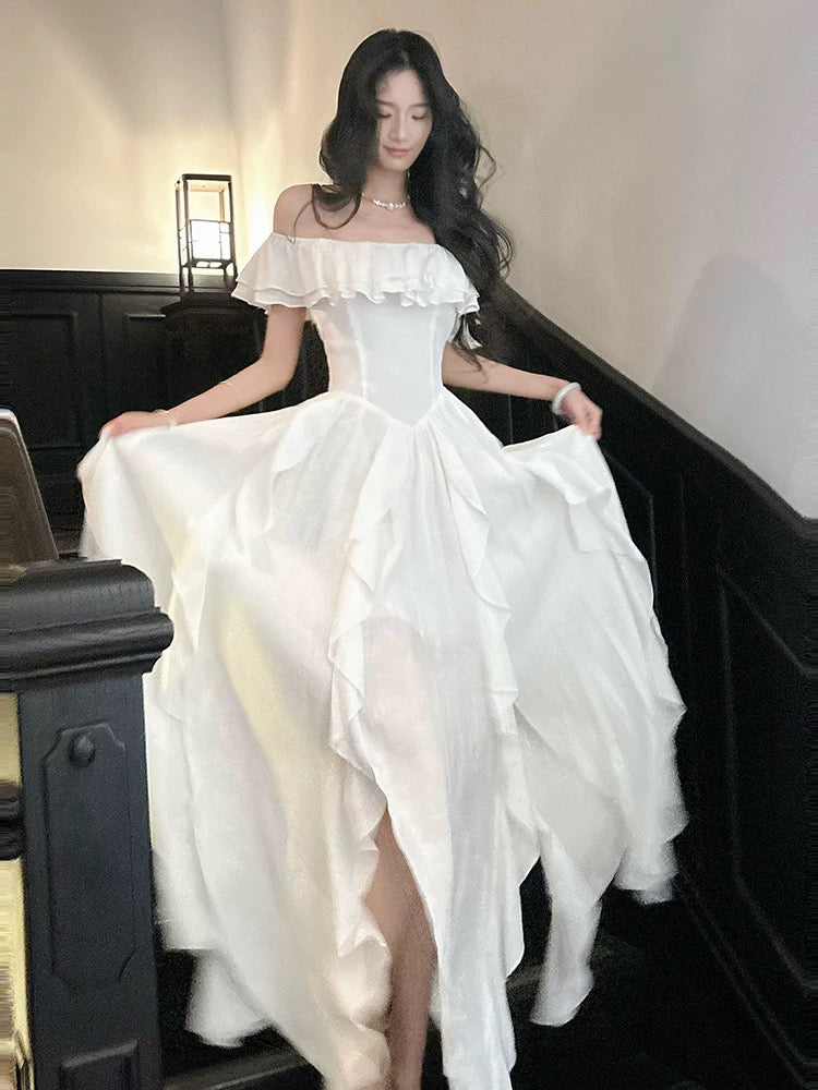 Französischer Stil A-Linie schulterfrei knöchellang Sommer Abendkleid für Damen Teenager Ballkleider N2225