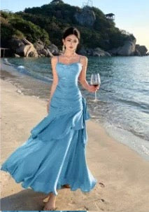 Mystical Mermaid Spaghetti Strap Red Chiffon Date Night Evening Birthday Outfit Formal Prom Dresses RB5677