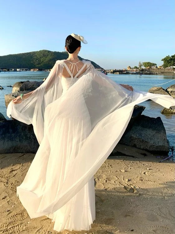Mystical Mermaid Sweetheart White Chiffon Sleeveless Date Night Outfits Formal Prom Gown 17th Birthday Dresses RB5688