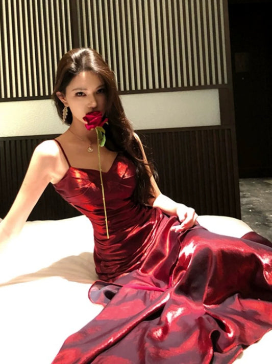 Modest Mermaid Spaghetti Strap Burgundy Wine Red Cruise Ship Formal Night Evening Dresses 22th Long Birthday Outfits RB5595