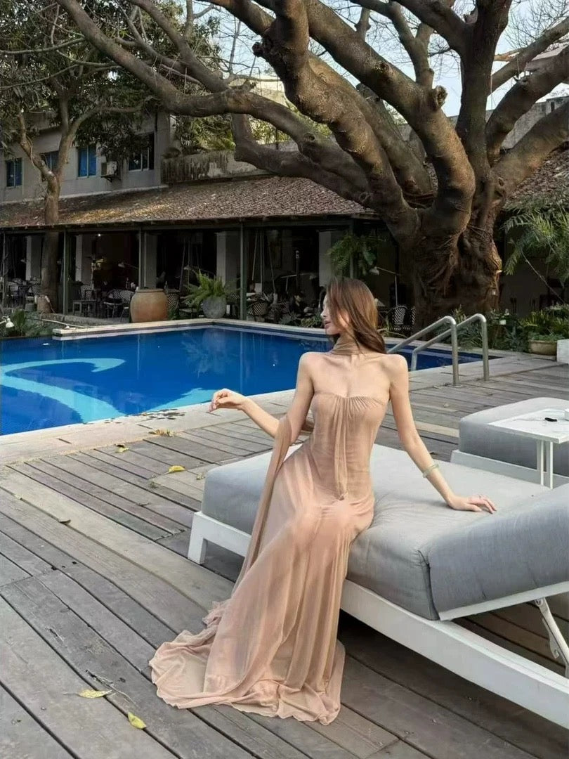 Sexy A line Sweetheart Champagne Chiffon Date Night Evening Outfit Formal Prom Dresses RB5420