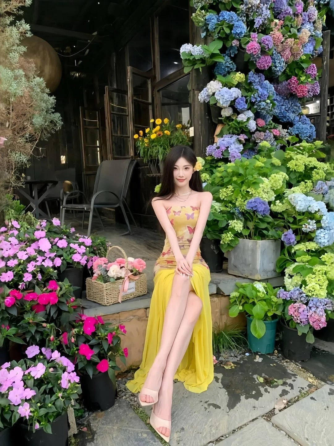 French Style Mermaid Strapless Yellow Chiffon Date Floor Length Night Evening Outfit Formal Prom Dresses RB5428