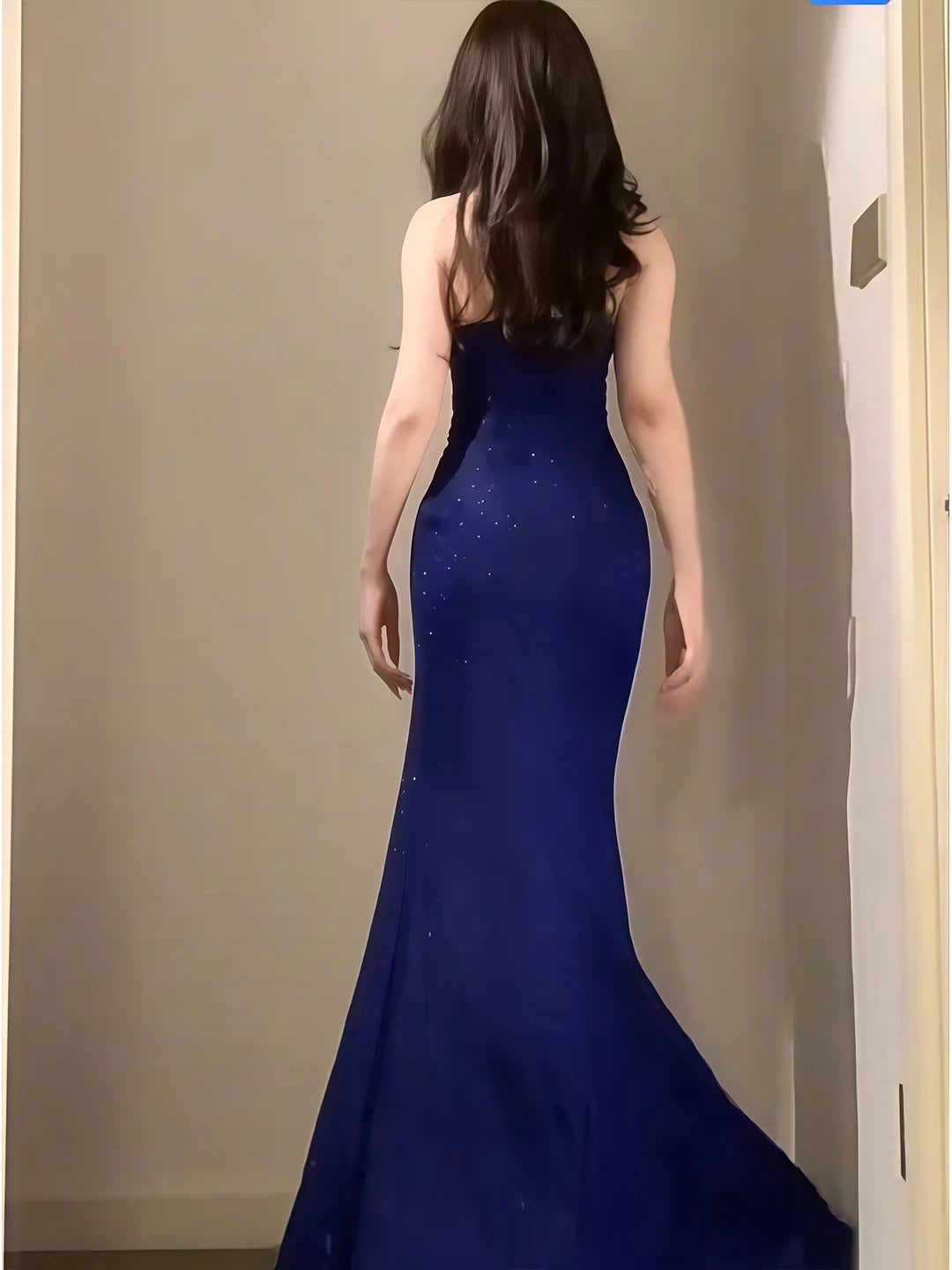 Sparkly Mermaid Strapless Royal Blue With Split Long Cruise Ship Formal Night Evening Dresses 19th Birthday Outfit RB5738