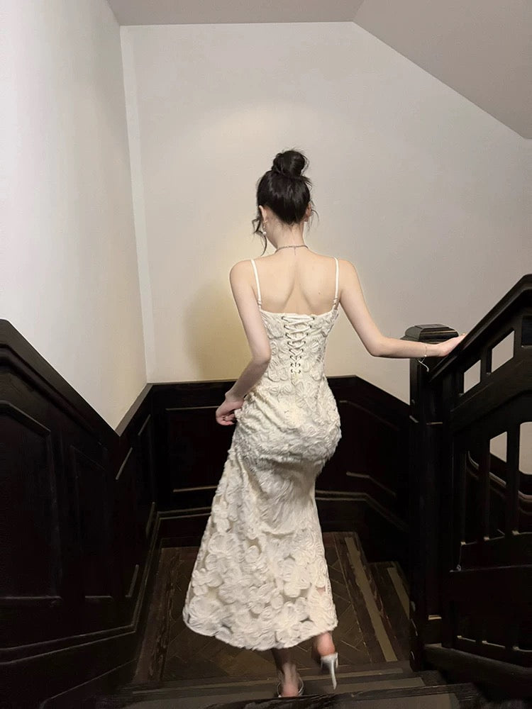 Artistic Mermaid Spaghetti Strap Lace Outdoor Semi Formal Summer Garden Beach Spring Event Outfits Wedding Guest Dresses RB4941